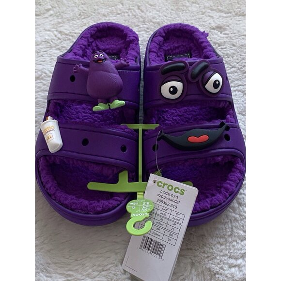 Crocs McDonalds Grimace Cozzzy Sandal Purple Men’s Sz 4 Women’s 6 FurLined Fuzzy - Picture 1 of 12
